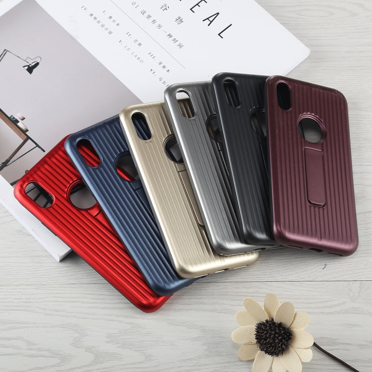 For iPhone X / XS PC + Silicone Vertical Texture Case with Holder