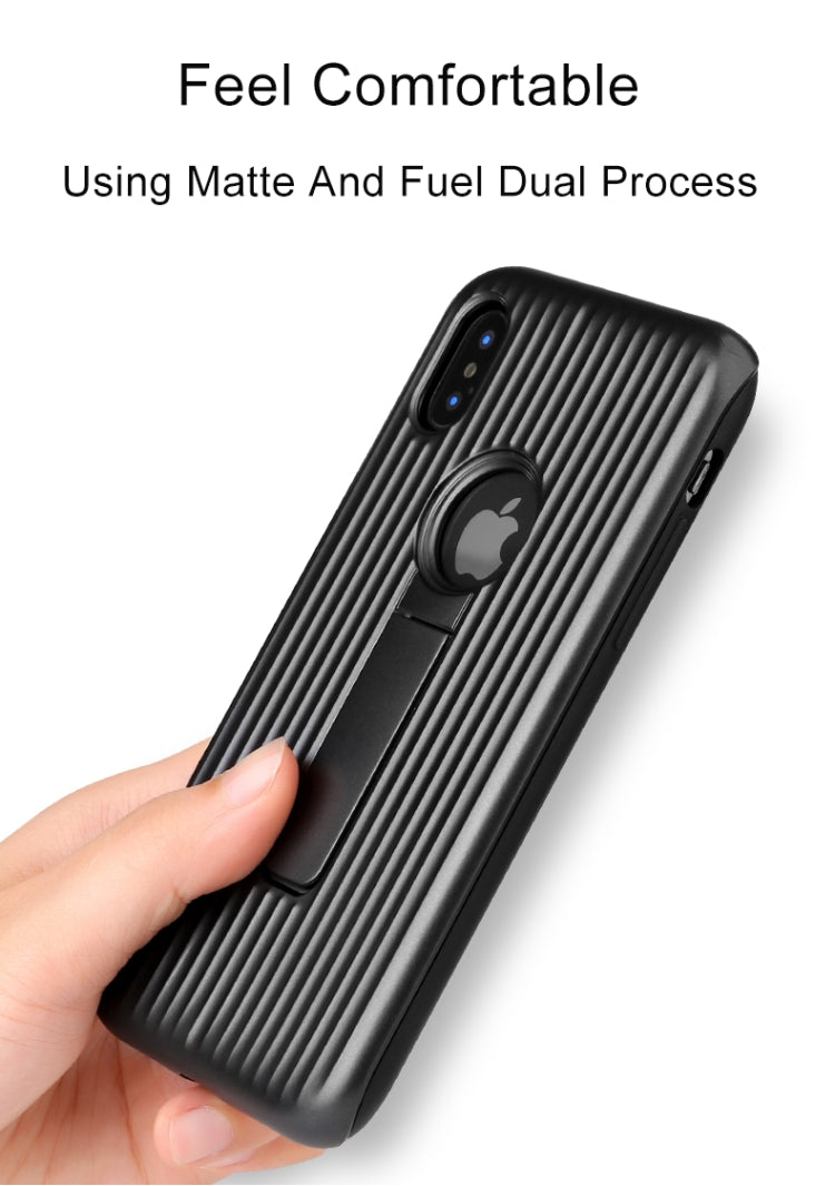 For iPhone X / XS Silicone & PU Striped Texture Two In One Metal Phone Case with Holder