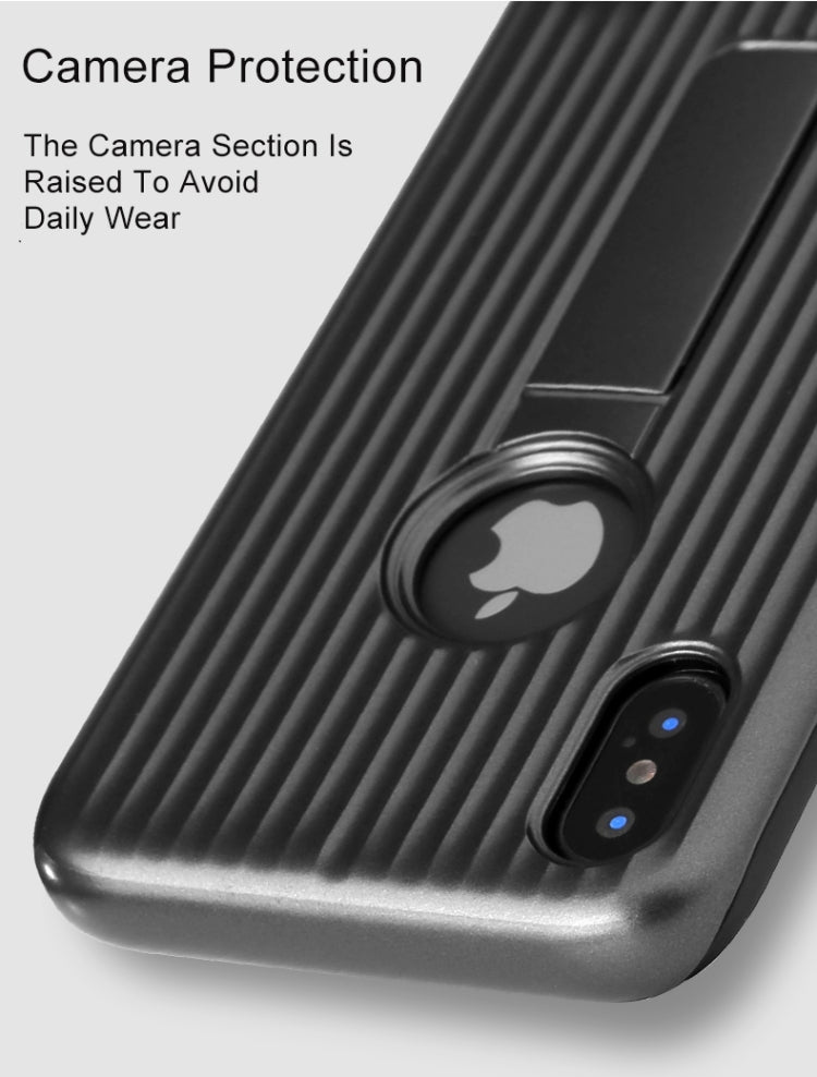 For iPhone X / XS Silicone & PU Striped Texture Two In One Metal Phone Case with Holder