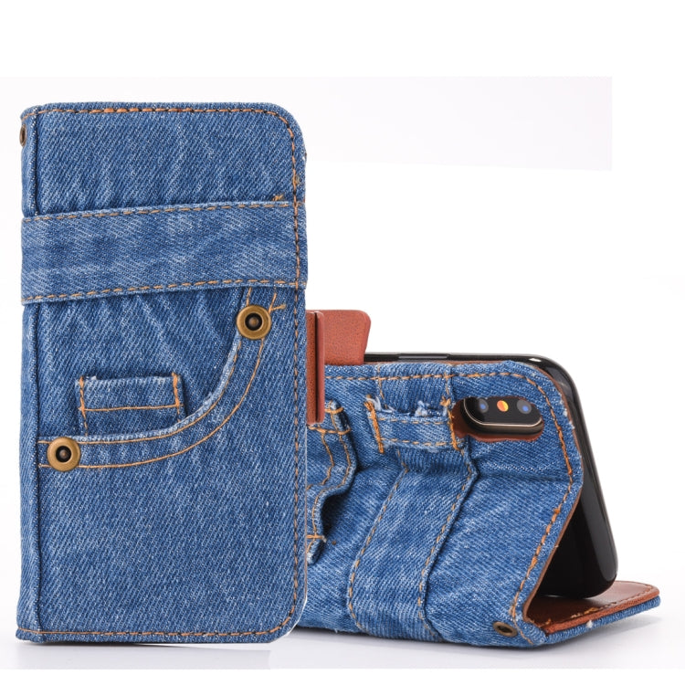 For iPhone X / XS Denim Texture TPU + PU Horizontal Flip Leather Case with Holder & Card Slots & Wallet