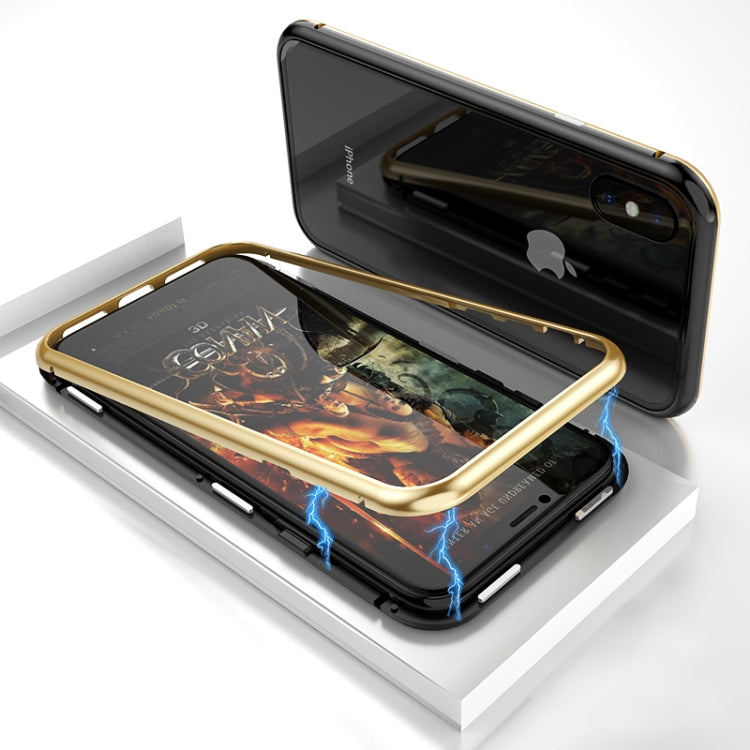 For iPhone X / XS Ultra Slim Magnetic Adsorption Metal Frame Tempered Glass Magnet Flip Case