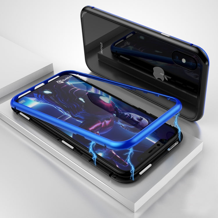 For iPhone X / XS Ultra Slim Magnetic Adsorption Metal Frame Tempered Glass Magnet Flip Case