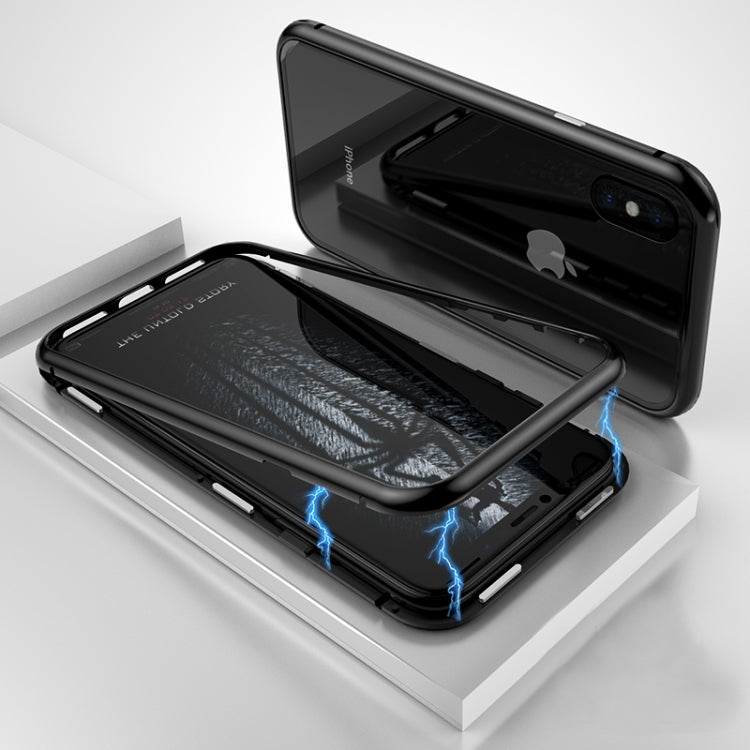 For iPhone X / XS Ultra Slim Magnetic Adsorption Metal Frame Tempered Glass Magnet Flip Case