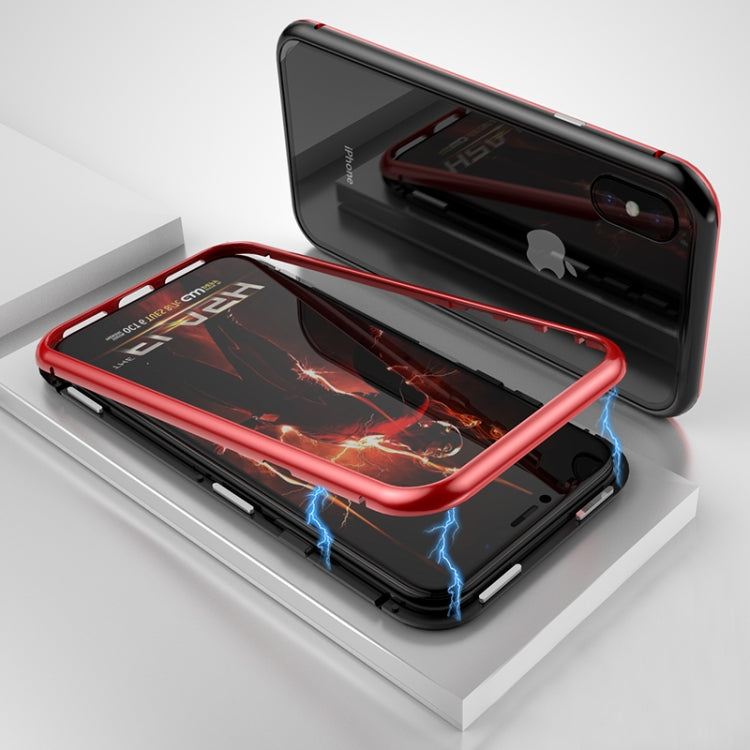 For iPhone X / XS Ultra Slim Magnetic Adsorption Metal Frame Tempered Glass Magnet Flip Case