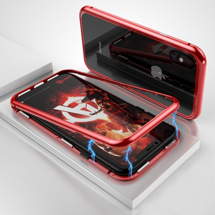 For iPhone X / XS Ultra Slim Magnetic Adsorption Metal Frame Tempered Glass Magnet Flip Case