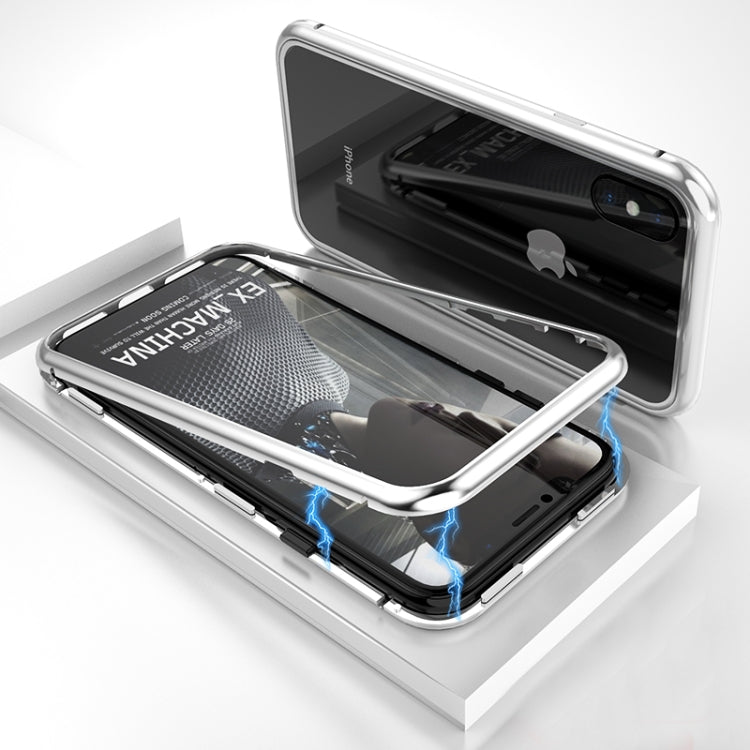 For iPhone X / XS Ultra Slim Magnetic Adsorption Metal Frame Tempered Glass Magnet Flip Case