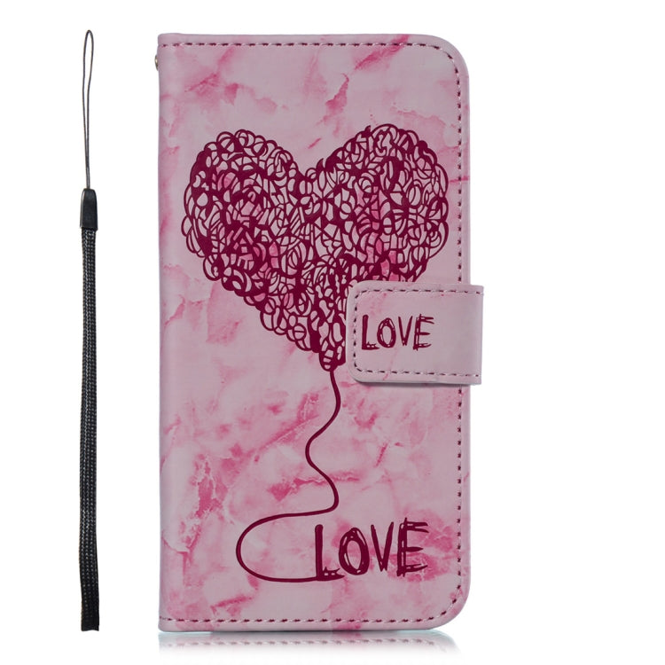 For iPhone X / XS Heart + Marble Pattern Horizontal Flip Leather Case with Holder & Card Slots & Wallet & Lanyard