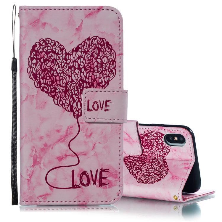 For iPhone X / XS Heart + Marble Pattern Horizontal Flip Leather Case with Holder & Card Slots & Wallet & Lanyard