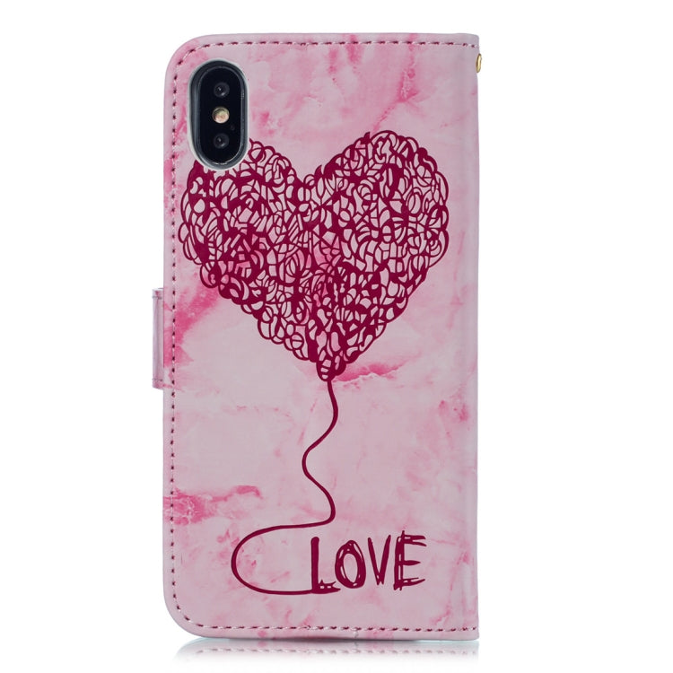 For iPhone X / XS Heart + Marble Pattern Horizontal Flip Leather Case with Holder & Card Slots & Wallet & Lanyard
