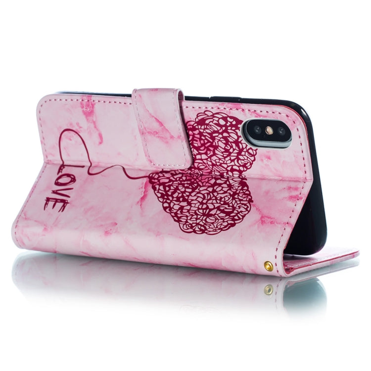 For iPhone X / XS Heart + Marble Pattern Horizontal Flip Leather Case with Holder & Card Slots & Wallet & Lanyard