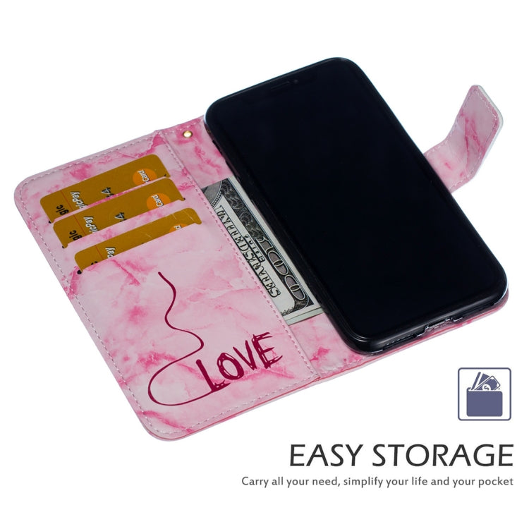 For iPhone X / XS Heart + Marble Pattern Horizontal Flip Leather Case with Holder & Card Slots & Wallet & Lanyard
