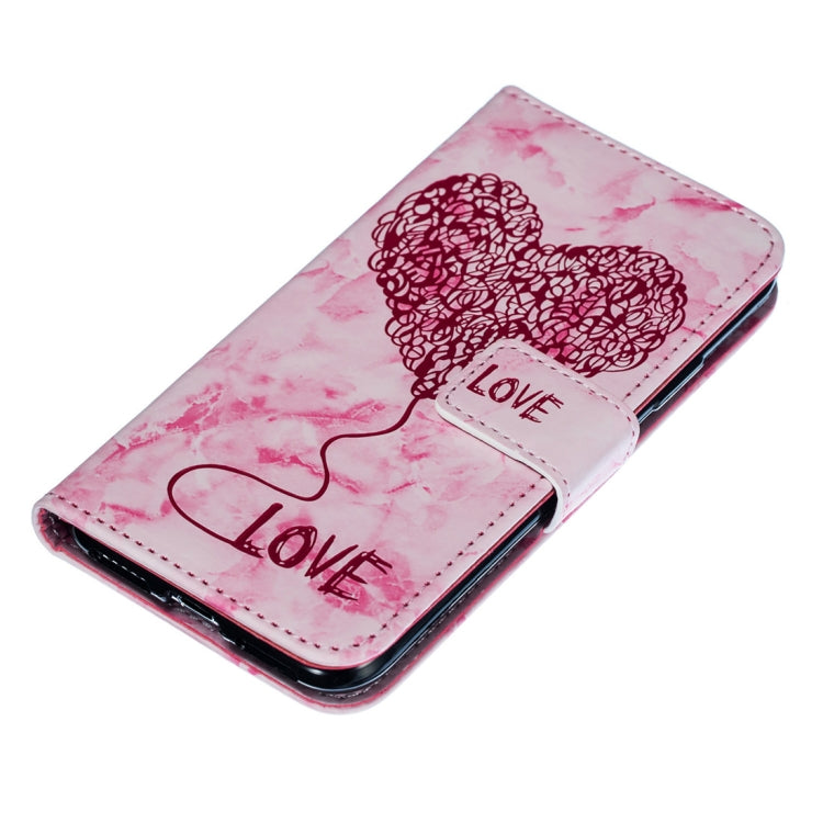 For iPhone X / XS Heart + Marble Pattern Horizontal Flip Leather Case with Holder & Card Slots & Wallet & Lanyard
