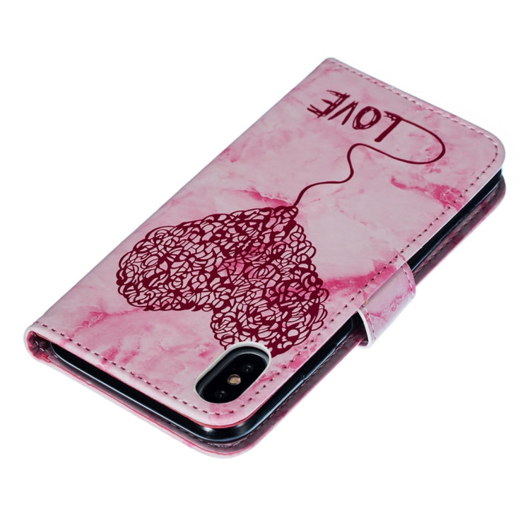 For iPhone X / XS Heart + Marble Pattern Horizontal Flip Leather Case with Holder & Card Slots & Wallet & Lanyard