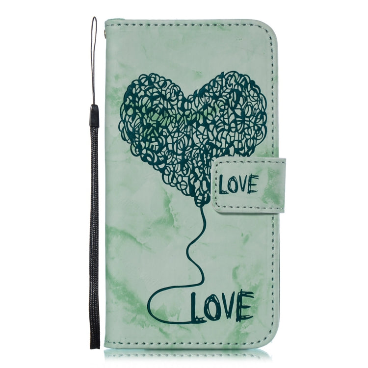 For iPhone X / XS Heart + Marble Pattern Horizontal Flip Leather Case with Holder & Card Slots & Wallet & Lanyard