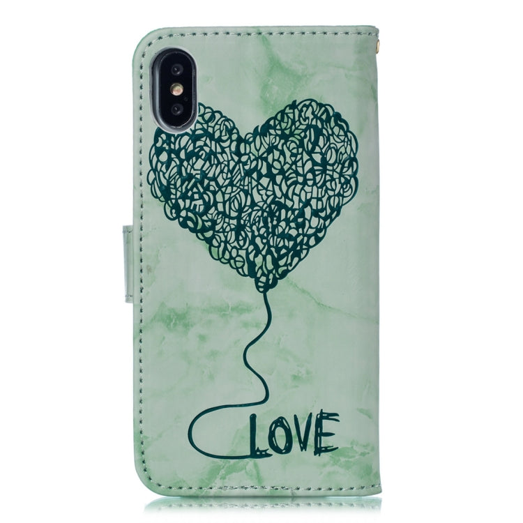 For iPhone X / XS Heart + Marble Pattern Horizontal Flip Leather Case with Holder & Card Slots & Wallet & Lanyard