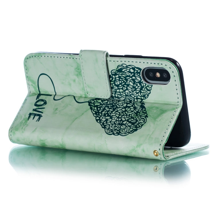 For iPhone X / XS Heart + Marble Pattern Horizontal Flip Leather Case with Holder & Card Slots & Wallet & Lanyard