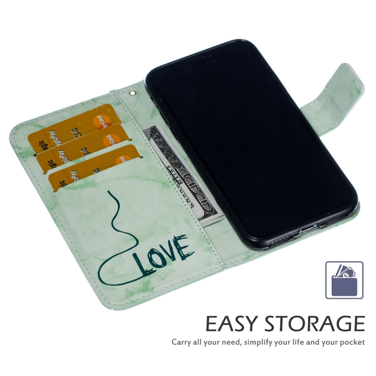 For iPhone X / XS Heart + Marble Pattern Horizontal Flip Leather Case with Holder & Card Slots & Wallet & Lanyard