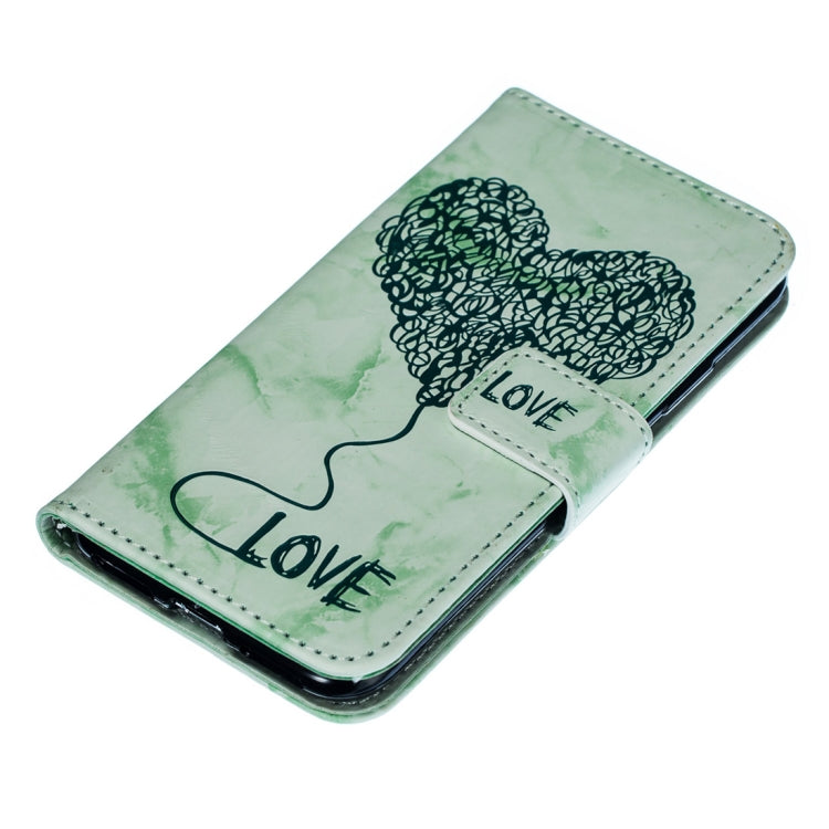 For iPhone X / XS Heart + Marble Pattern Horizontal Flip Leather Case with Holder & Card Slots & Wallet & Lanyard