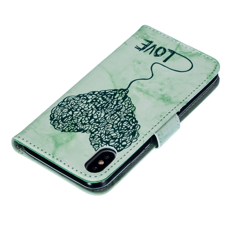 For iPhone X / XS Heart + Marble Pattern Horizontal Flip Leather Case with Holder & Card Slots & Wallet & Lanyard