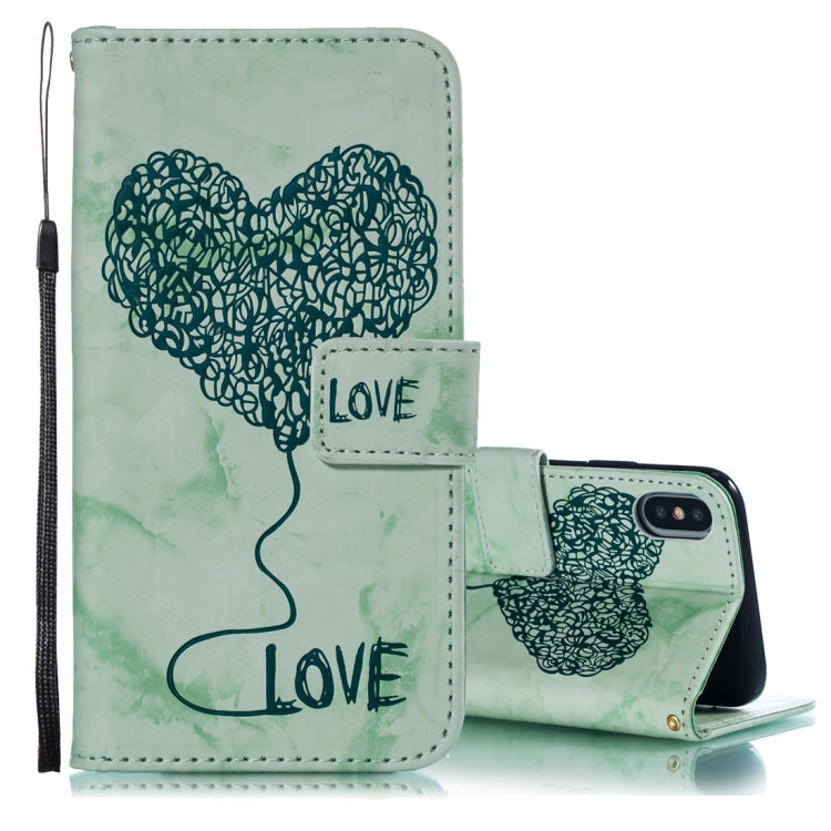 For iPhone X / XS Heart + Marble Pattern Horizontal Flip Leather Case with Holder & Card Slots & Wallet & Lanyard