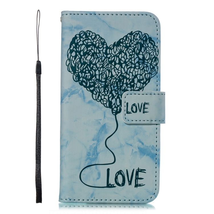 For iPhone X / XS Heart + Marble Pattern Horizontal Flip Leather Case with Holder & Card Slots & Wallet & Lanyard