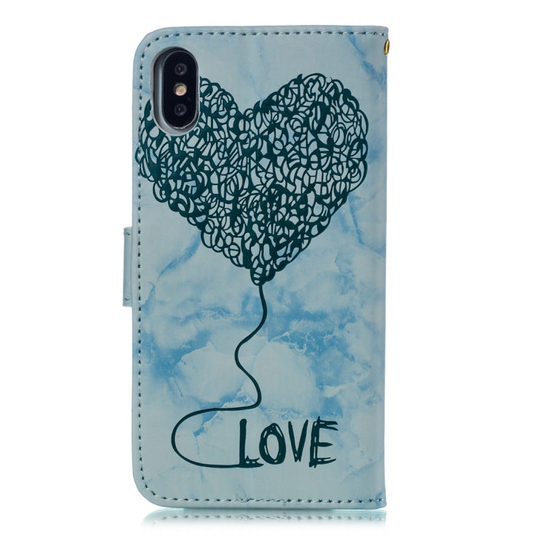 For iPhone X / XS Heart + Marble Pattern Horizontal Flip Leather Case with Holder & Card Slots & Wallet & Lanyard