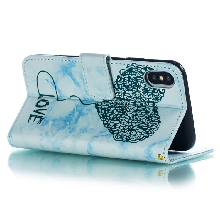 For iPhone X / XS Heart + Marble Pattern Horizontal Flip Leather Case with Holder & Card Slots & Wallet & Lanyard