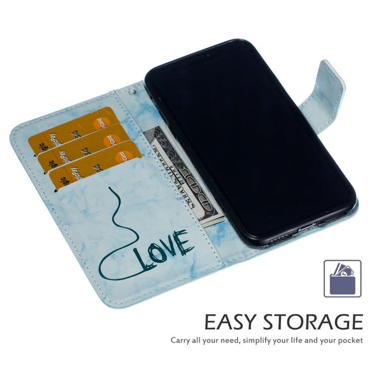 For iPhone X / XS Heart + Marble Pattern Horizontal Flip Leather Case with Holder & Card Slots & Wallet & Lanyard