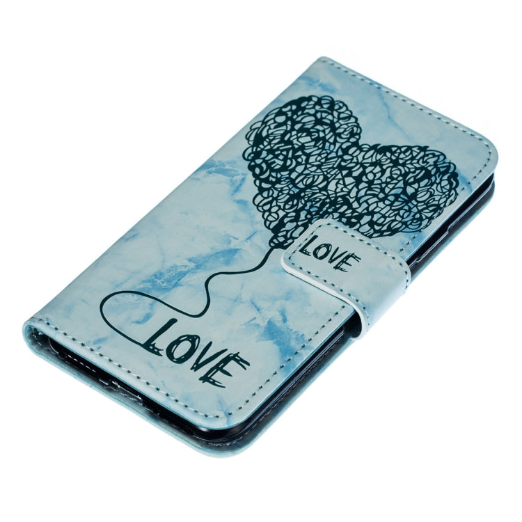 For iPhone X / XS Heart + Marble Pattern Horizontal Flip Leather Case with Holder & Card Slots & Wallet & Lanyard