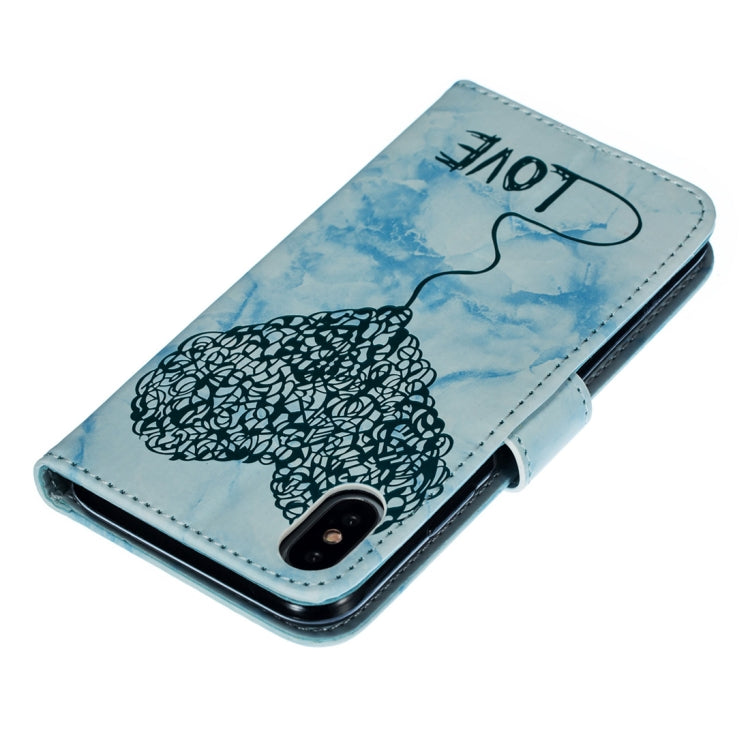 For iPhone X / XS Heart + Marble Pattern Horizontal Flip Leather Case with Holder & Card Slots & Wallet & Lanyard