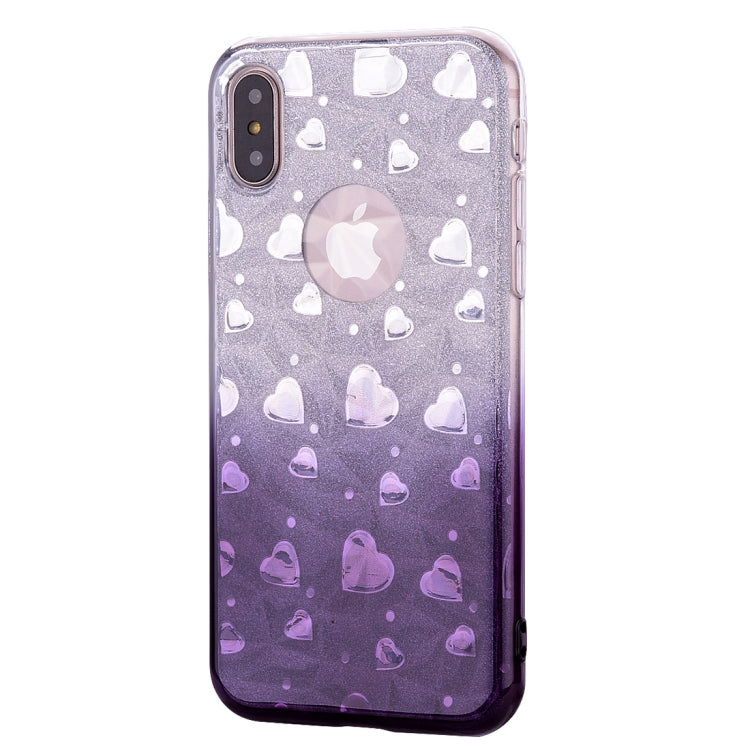 For iPhone X / XS Heart Pattern Diamond Texture TPU Protector Back Cover Case