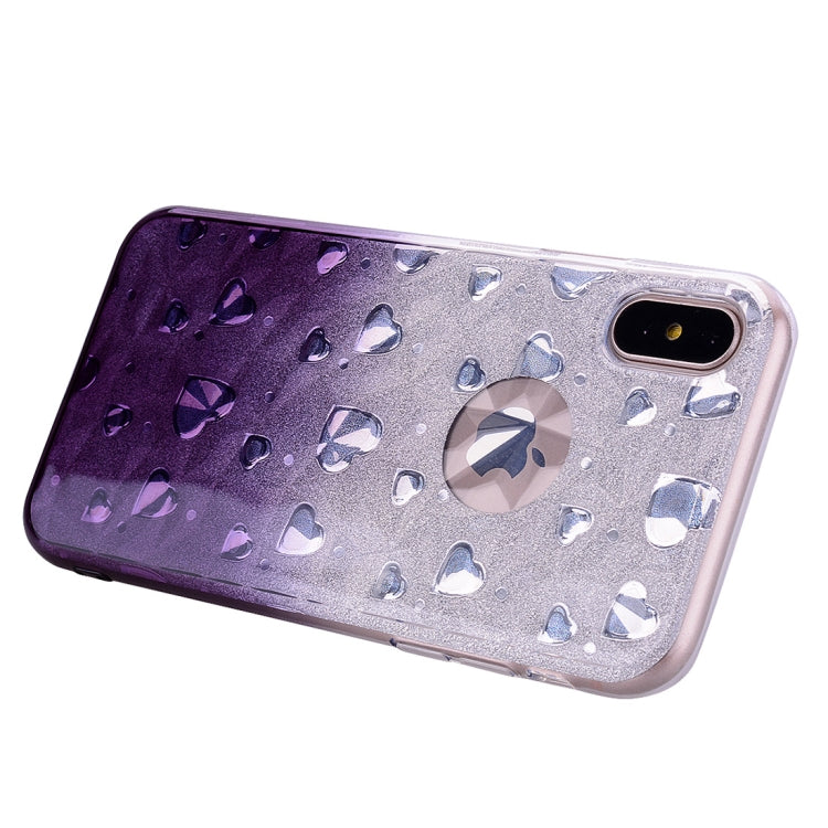For iPhone X / XS Heart Pattern Diamond Texture TPU Protector Back Cover Case