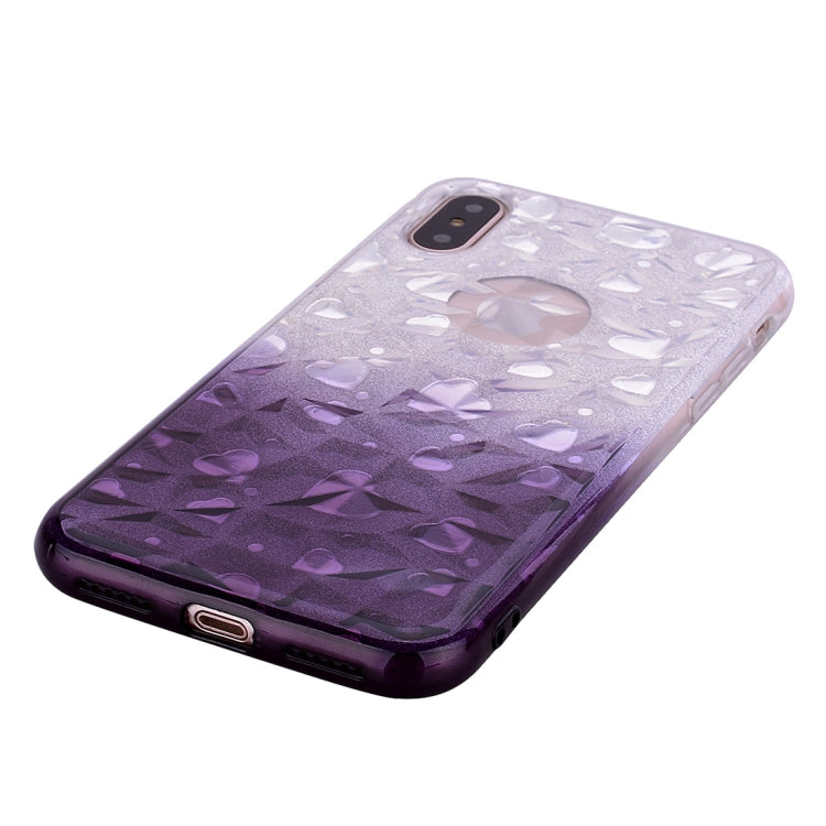 For iPhone X / XS Heart Pattern Diamond Texture TPU Protector Back Cover Case