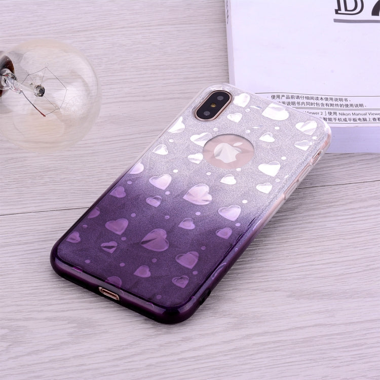 For iPhone X / XS Heart Pattern Diamond Texture TPU Protector Back Cover Case