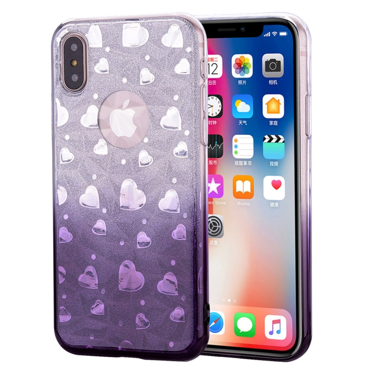 For iPhone X / XS Heart Pattern Diamond Texture TPU Protector Back Cover Case