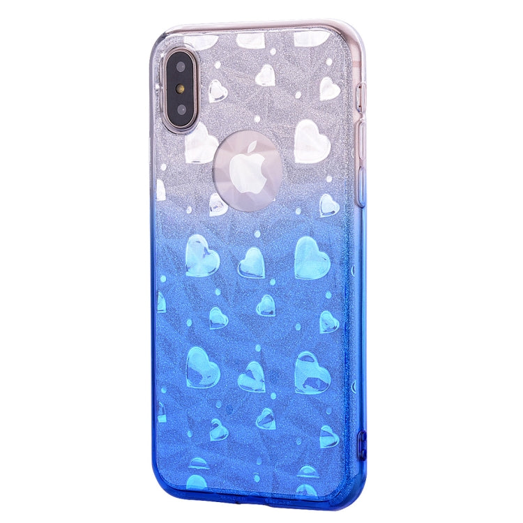 For iPhone X / XS Heart Pattern Diamond Texture TPU Protector Back Cover Case