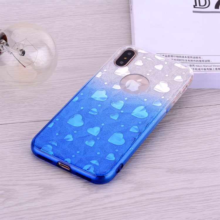 For iPhone X / XS Heart Pattern Diamond Texture TPU Protector Back Cover Case