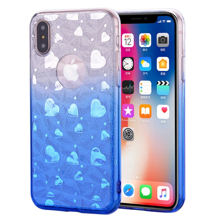 For iPhone X / XS Heart Pattern Diamond Texture TPU Protector Back Cover Case