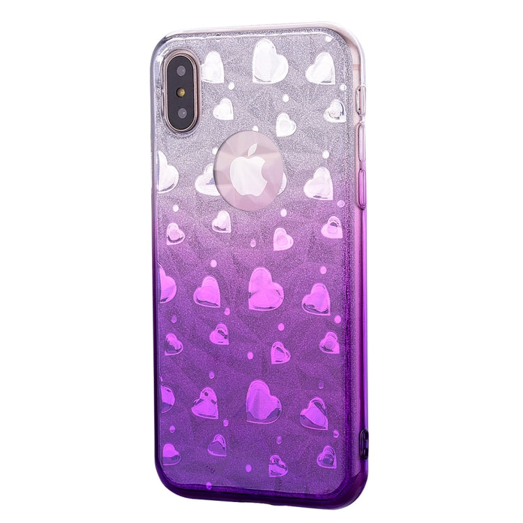 For iPhone X / XS Heart Pattern Diamond Texture TPU Protector Back Cover Case