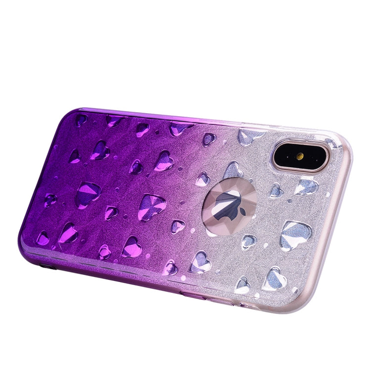 For iPhone X / XS Heart Pattern Diamond Texture TPU Protector Back Cover Case