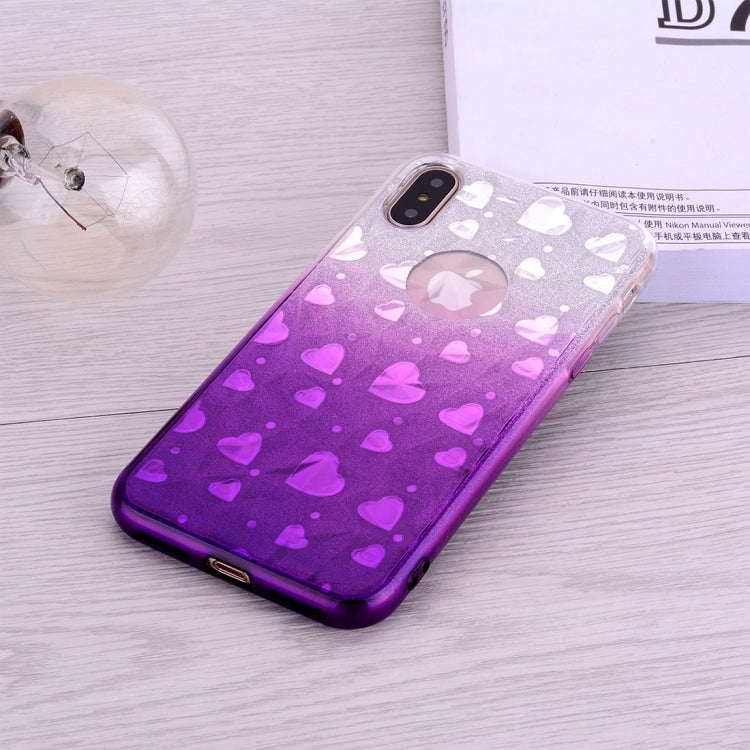 For iPhone X / XS Heart Pattern Diamond Texture TPU Protector Back Cover Case