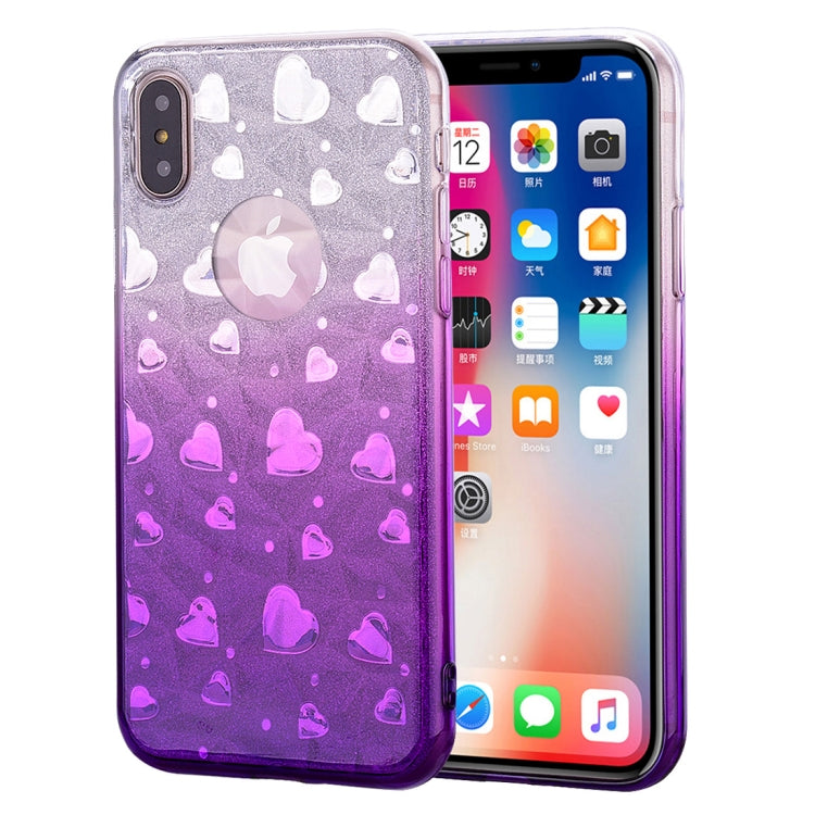 For iPhone X / XS Heart Pattern Diamond Texture TPU Protector Back Cover Case
