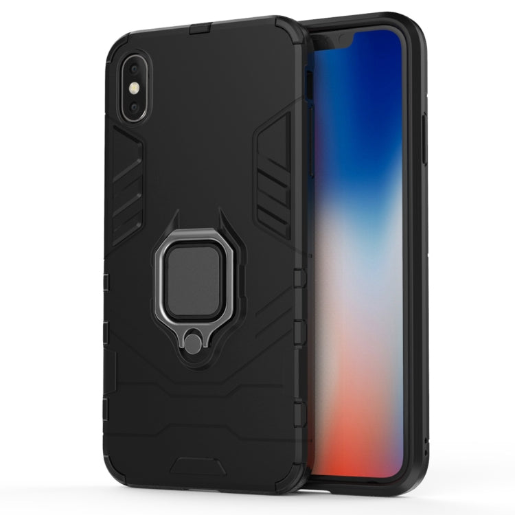 For iPhone X / XS PC + TPU Shockproof Protective Case with Magnetic Ring Holder