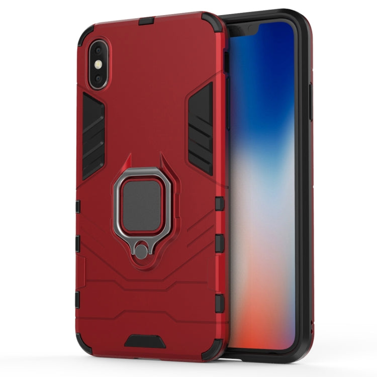 For iPhone X / XS PC + TPU Shockproof Protective Case with Magnetic Ring Holder