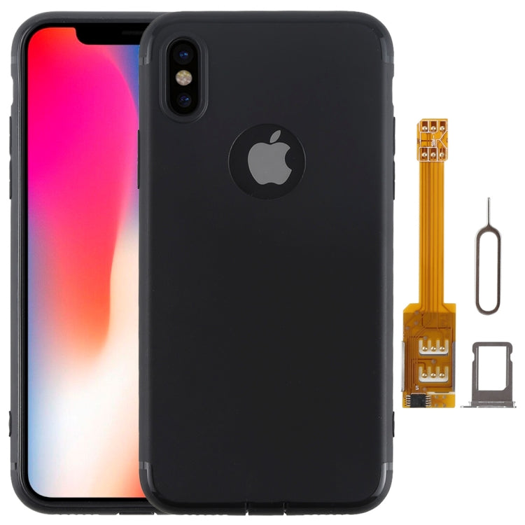 Kumishi 2 in 1 Dual SIM Card Adapter + TPU Case with SIM Card Tray / SIM Card Pin for iPhone X, Dual Card Single Standby(Black)