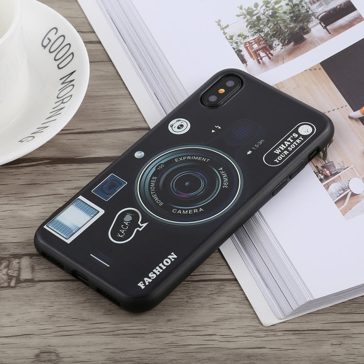 For iPhone X Camera Pattern Soft TPU Case(Black)