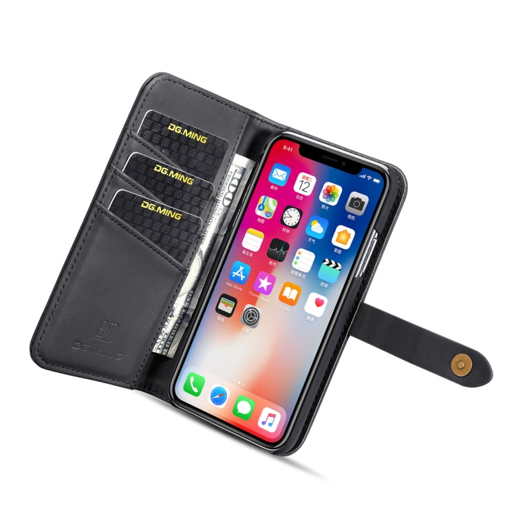 For iPhone X DG.MING Lambskin Detachable Horizontal Flip Magnetic Case with Holder & Card Slots & Wallet