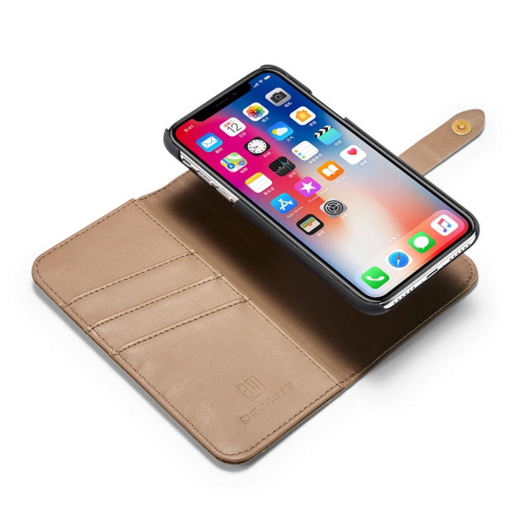 For iPhone X DG.MING Lambskin Detachable Horizontal Flip Magnetic Case with Holder & Card Slots & Wallet