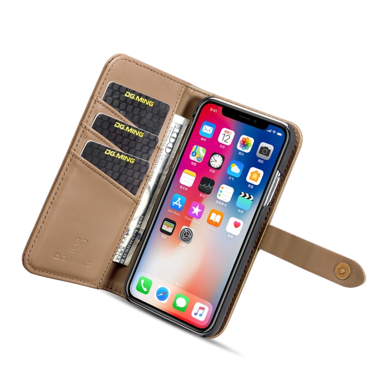 For iPhone X DG.MING Lambskin Detachable Horizontal Flip Magnetic Case with Holder & Card Slots & Wallet