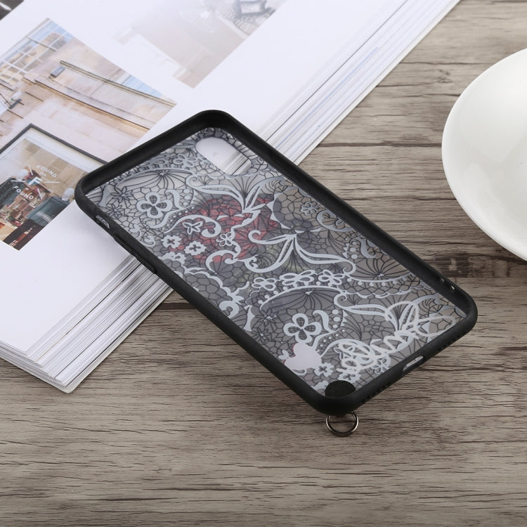 For iPhone X 3D Embroidery Rose Pattern PC Shockproof Protective Case with Lanyard